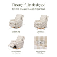 M22286TGHLB,Crewe Electronic Swivel Glider Recliner in Tan Gingham with Light Wood Base