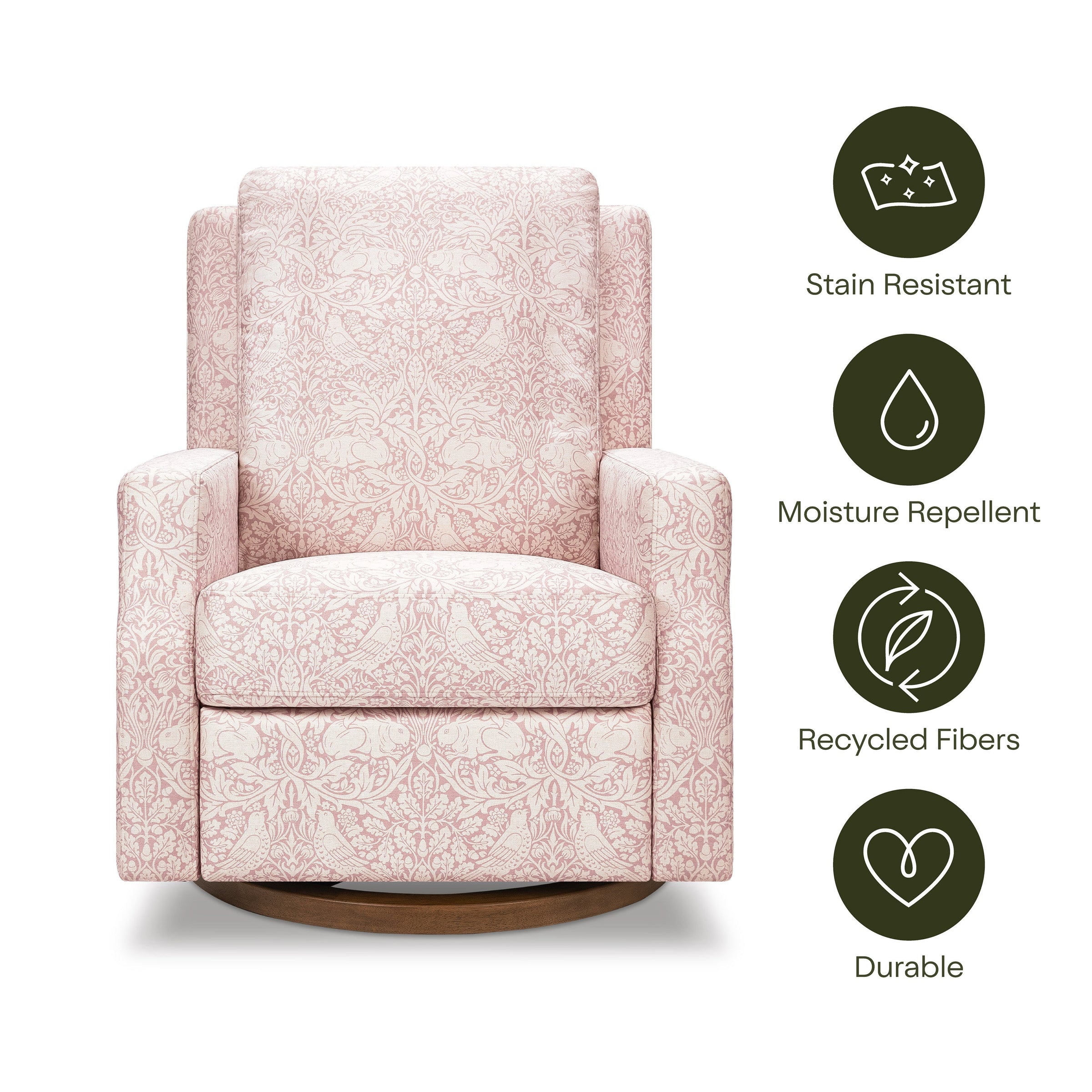 M22287PBRRDB,Crewe Recliner and Swivel Glider in Pure Brer Rabbit in Rose w/Dark Wood Base