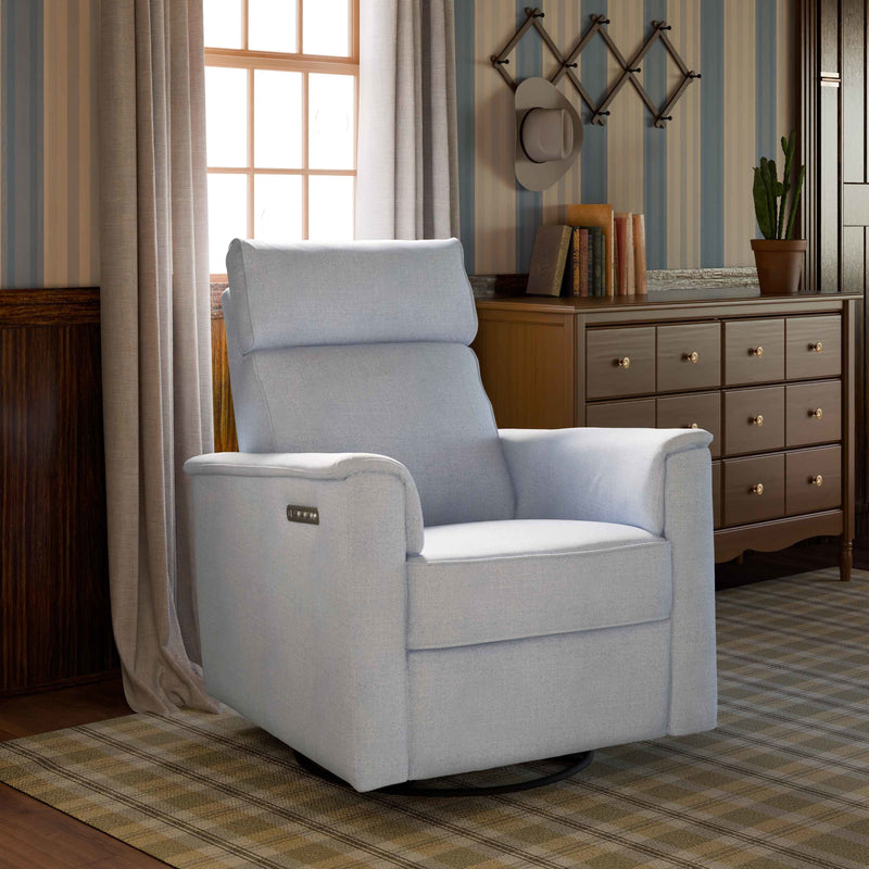 M17182PCET,Willa Pro Power Glider Recliner w/ Power Lumbar in Performance Blue Chambray Eco-Twill