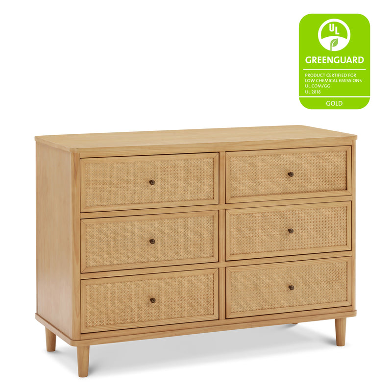 M23716HYHC,Marin with Cane 6 Drawer Assembled Dresser in Honey and Honey Cane