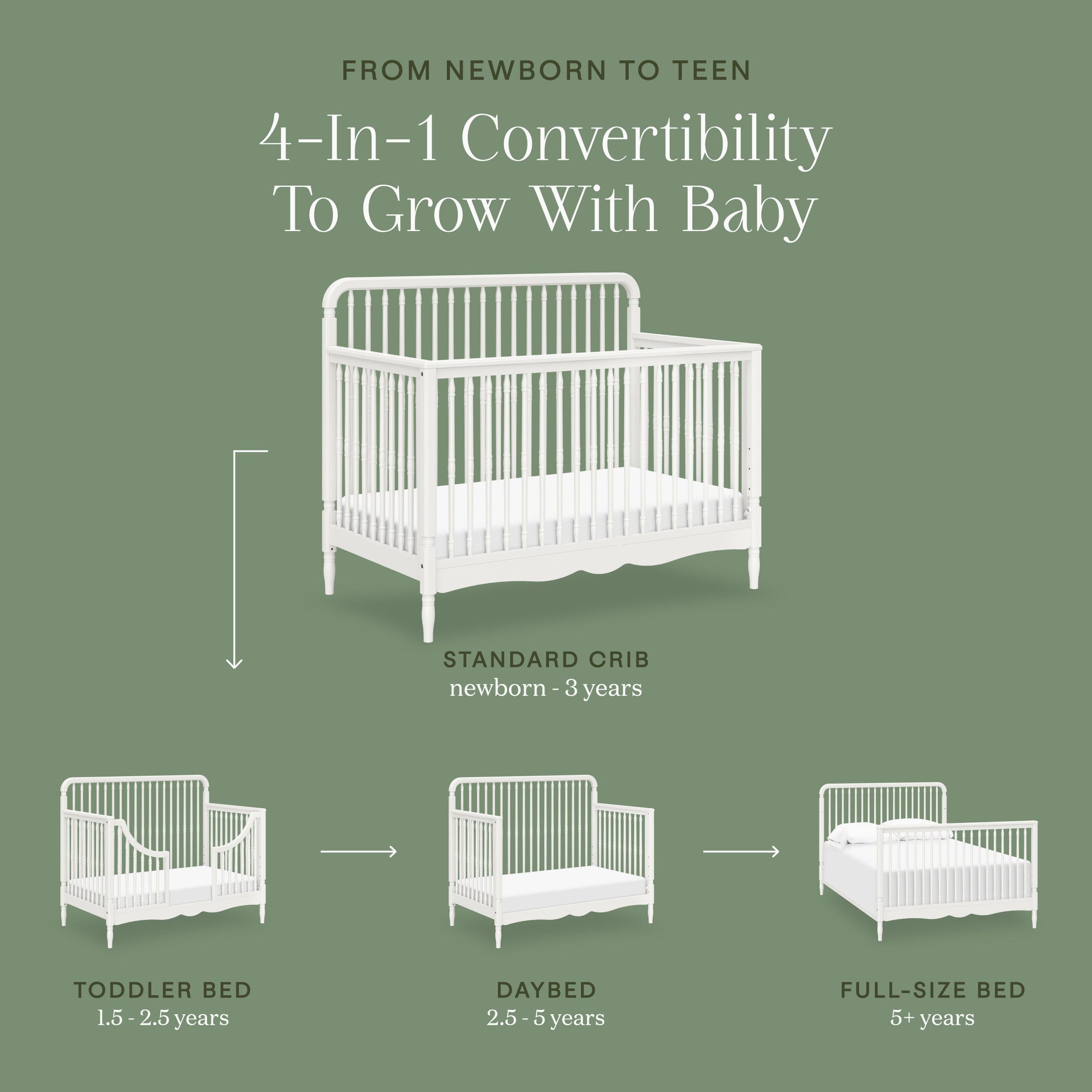M7141RW,Liberty 4-in-1 Convertible Spindle Crib in Warm White