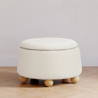 M30985PWBHF,Tuffet Storage Ottoman in Performance Ivory Boucle w/Honey Ball Feet