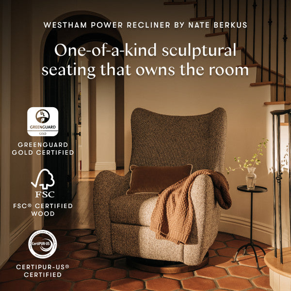 M34288ESWTB,Nate Berkus x Babyletto Westham Power Recliner in Performance Earth Slub Weave w/Toffee Base