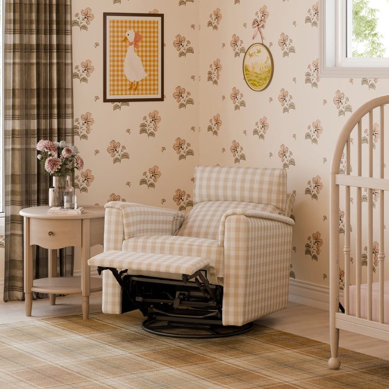 M17182TGH,Willa Pro Power Glider Recliner w/ Power Lumbar in Tan Gingham