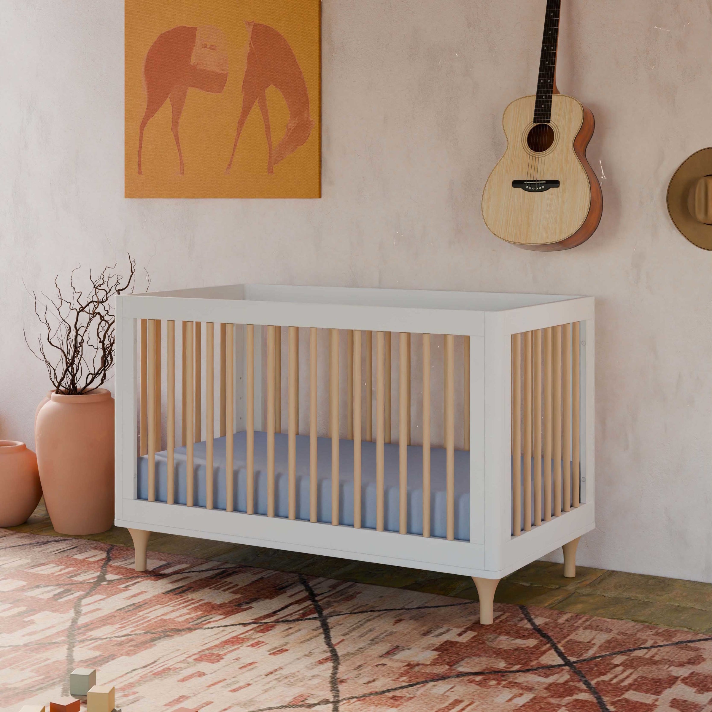 M9001WN,Lolly 3-in-1 Convertible Crib w/Toddler Bed Conversion Kit in White/Natural