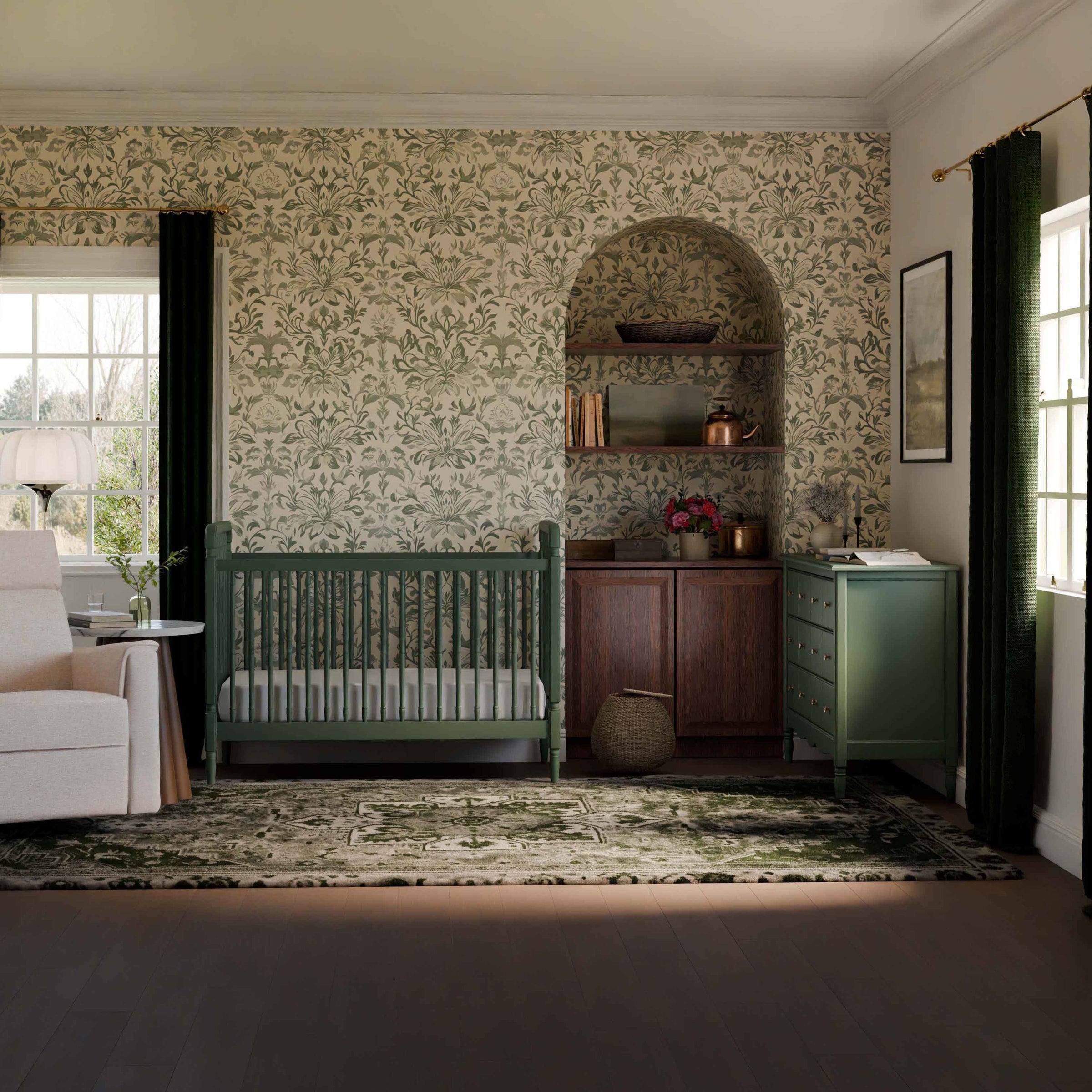 M7101FRGR,Liberty 3-in-1 Convertible Spindle Crib w/Toddler Bed Conversion Kit in Forest Green