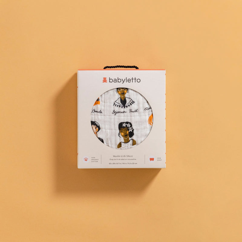 T28435,Women In History Muslin Crib Sheet in GOTS Certified Organic Cotton