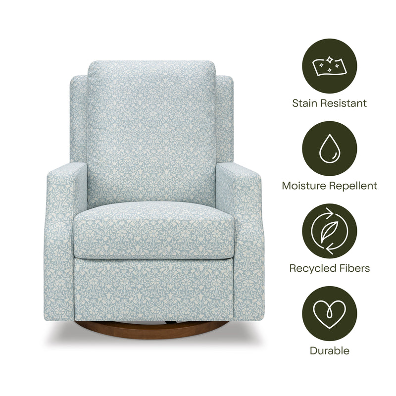 M22287BPBDB,Crewe Recliner and Swivel Glider in Bellflowers in Powdered Blue w/Dark Wood Base