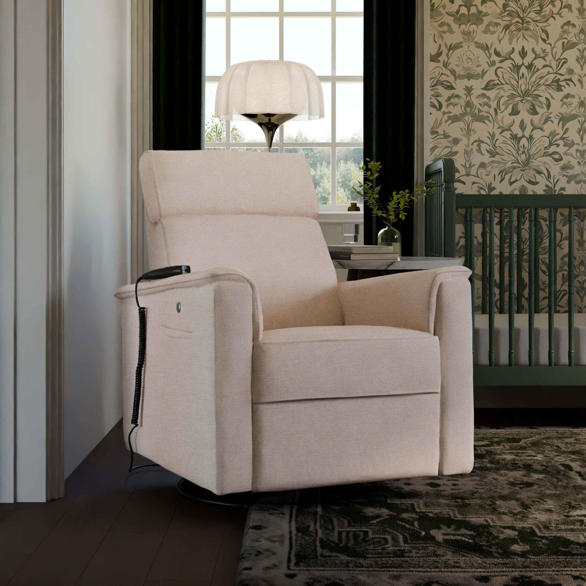 M17183PBEW,Willa Deluxe Power Glider Recliner w/Heat&Massage in Performance Beach Eco-Weave