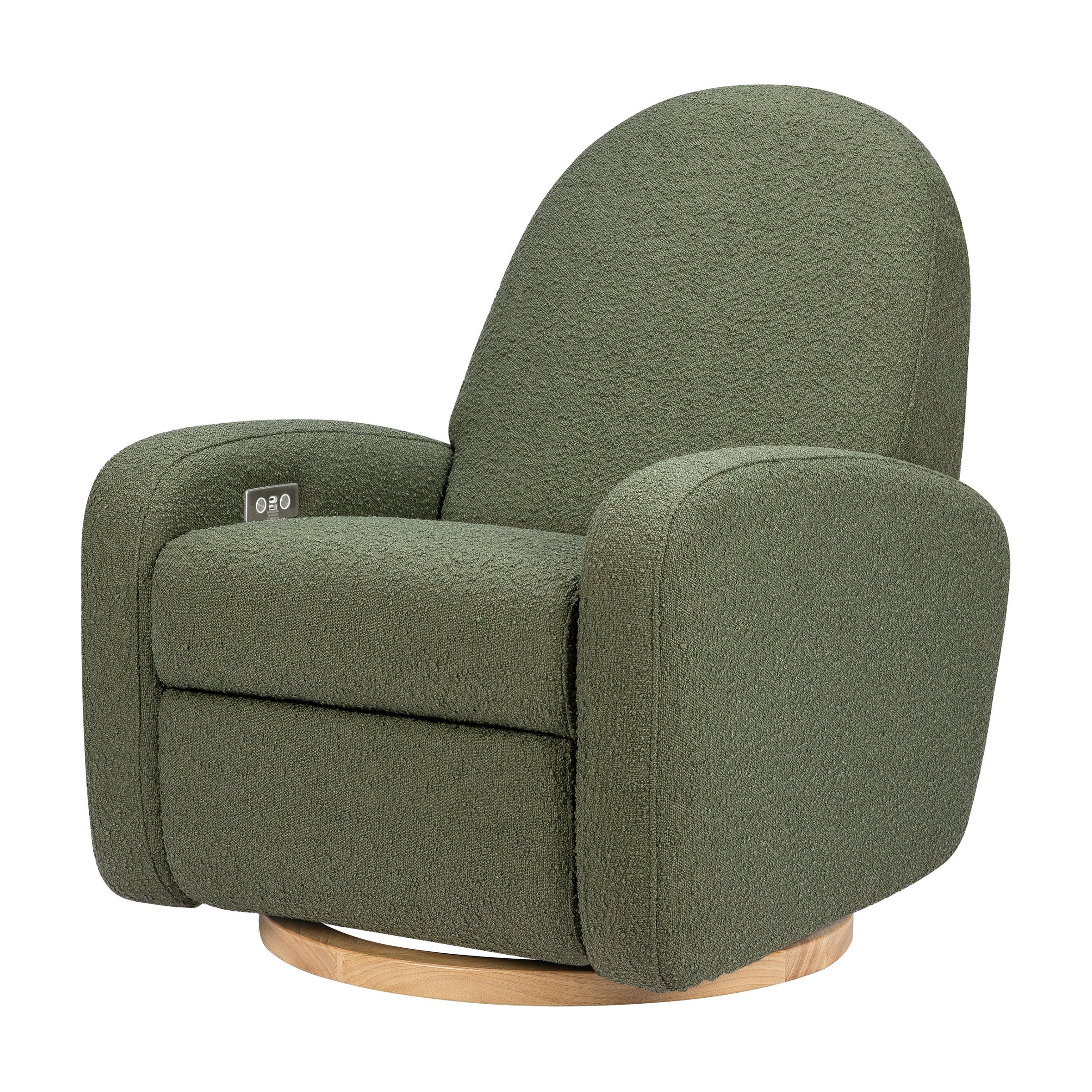 M23188OBLB,Nami Glider Recliner w/ Electronic Control and USB in Olive Boucle w/Light Wood Base