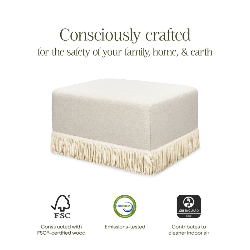 M21785WBIF,Crawford Gliding Ottoman in Ivory Boucle with Ivory Tassel Fringe