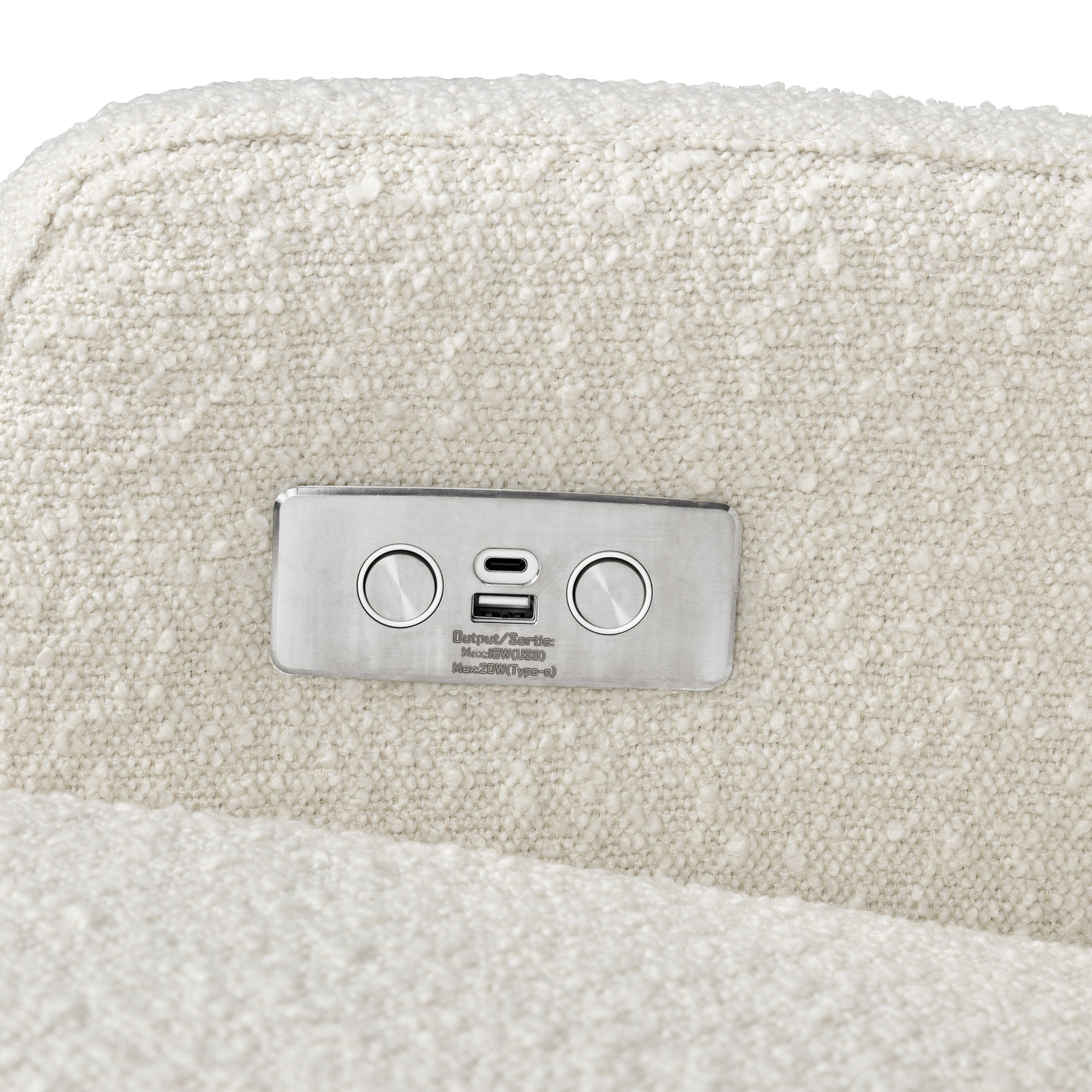 M22286WBLB,Crewe Electronic Swivel Glider Recliner in Ivory Boucle w/Light Wood Base