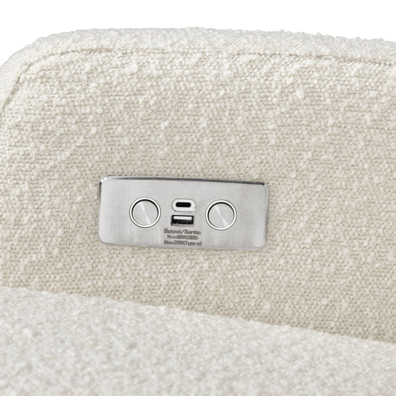 M22286WBLB,Crewe Electronic Swivel Glider Recliner in Ivory Boucle w/Light Wood Base