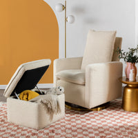 M20987WBG,Cali Pillowback Swivel Glider in Ivory Boucle w/ Gold Base