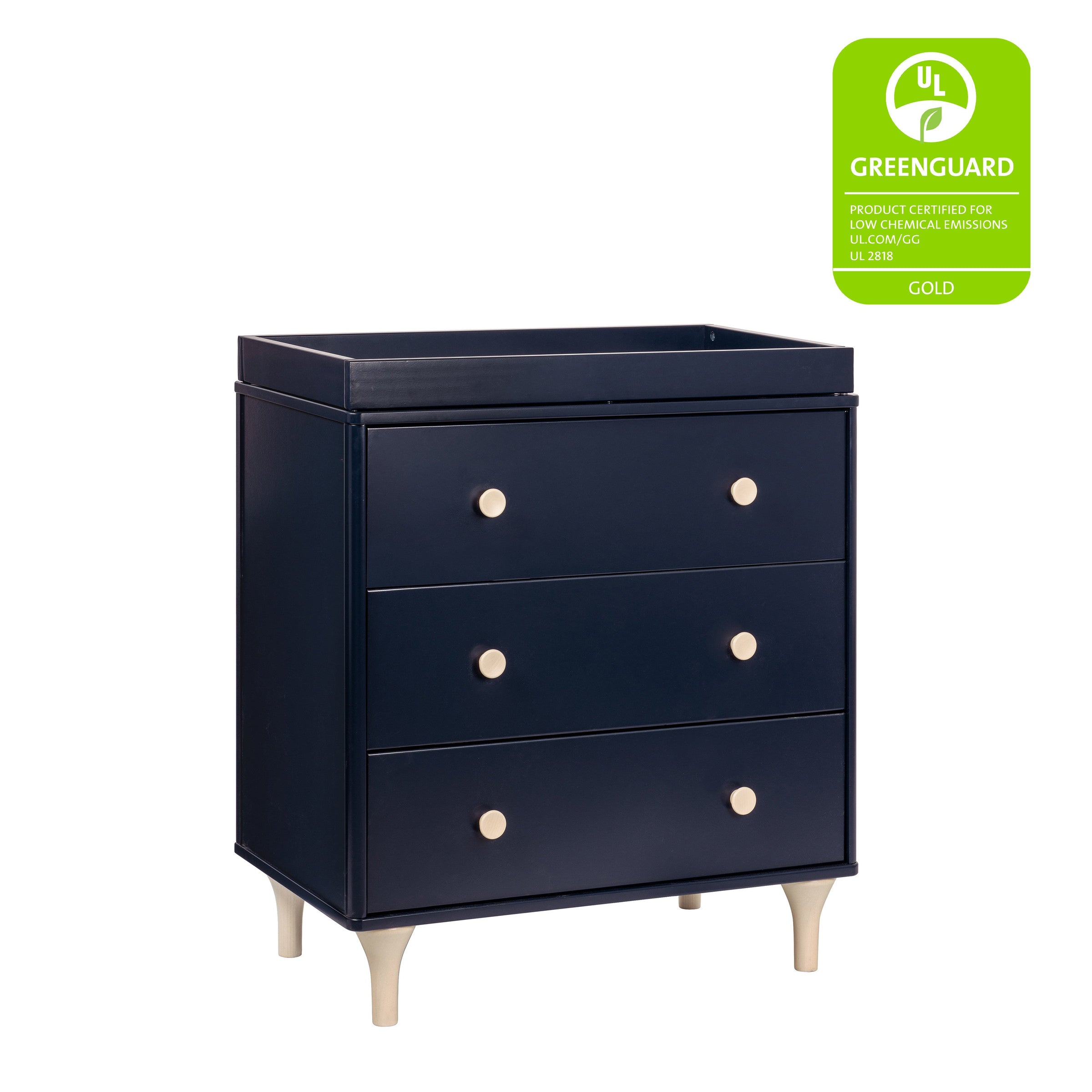 M9023VNX,Lolly 3-Drawer Changer Dresser w/Removable Changing Tray in Navy/Washed Natural