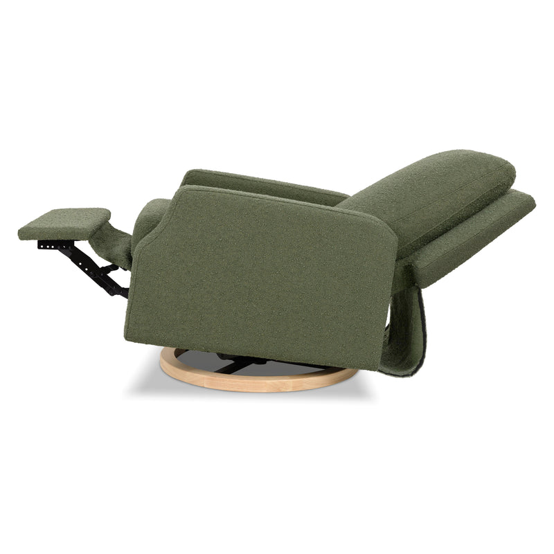 M22286OBLB,Crewe Electronic Swivel Glider Recliner in Olive Boucle w/Light Wood Base