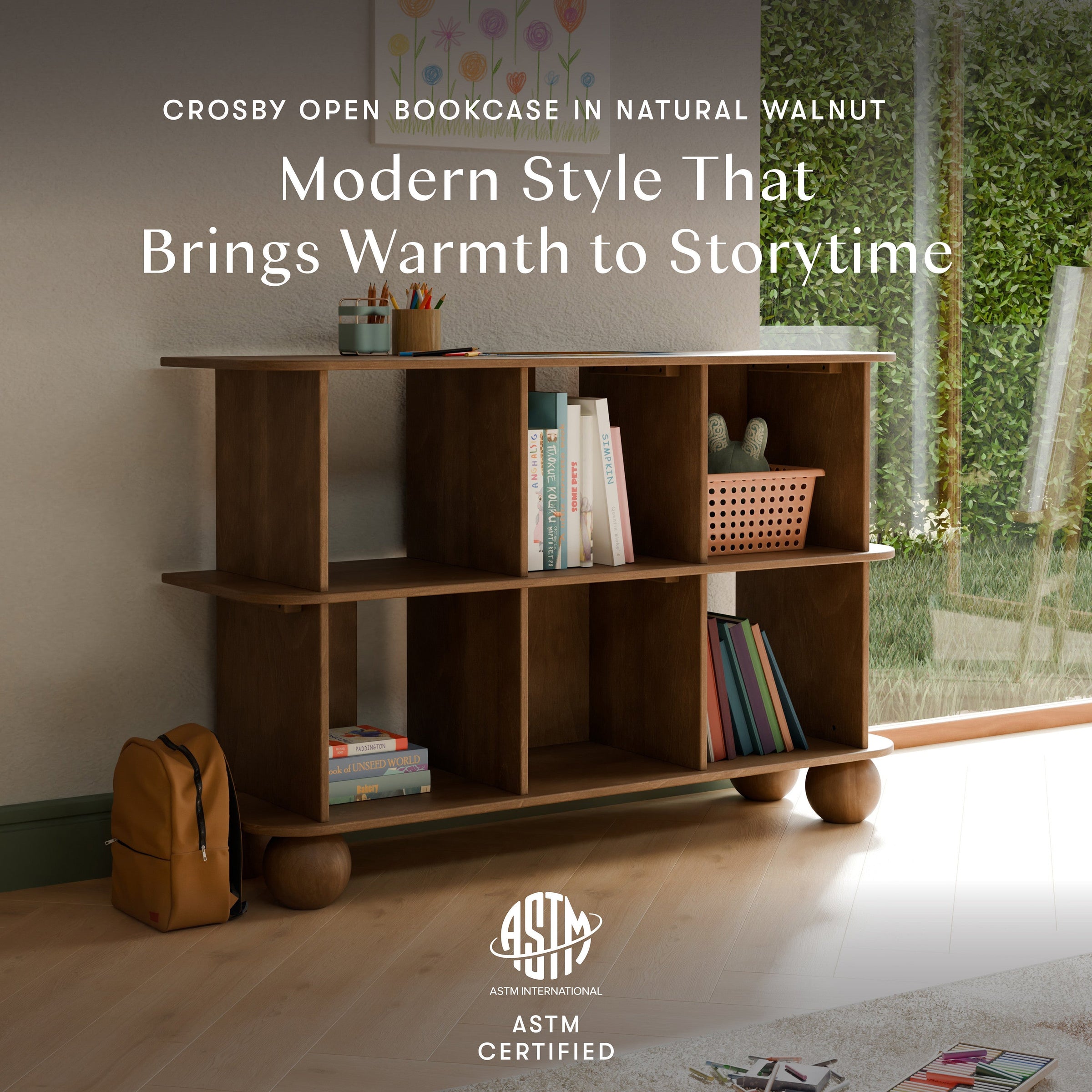 M31811NL,Crosby Open Bookcase in Natural Walnut
