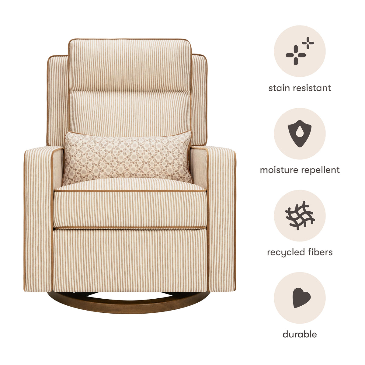 M23082BSCTB,Nate Berkus x Babyletto Sigi Pro Power Recliner in Perf Bronze Stripe Eco-Crossweave w/Toffee Base