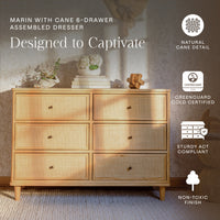 M23716HYHC,Marin with Cane 6 Drawer Assembled Dresser in Honey and Honey Cane
