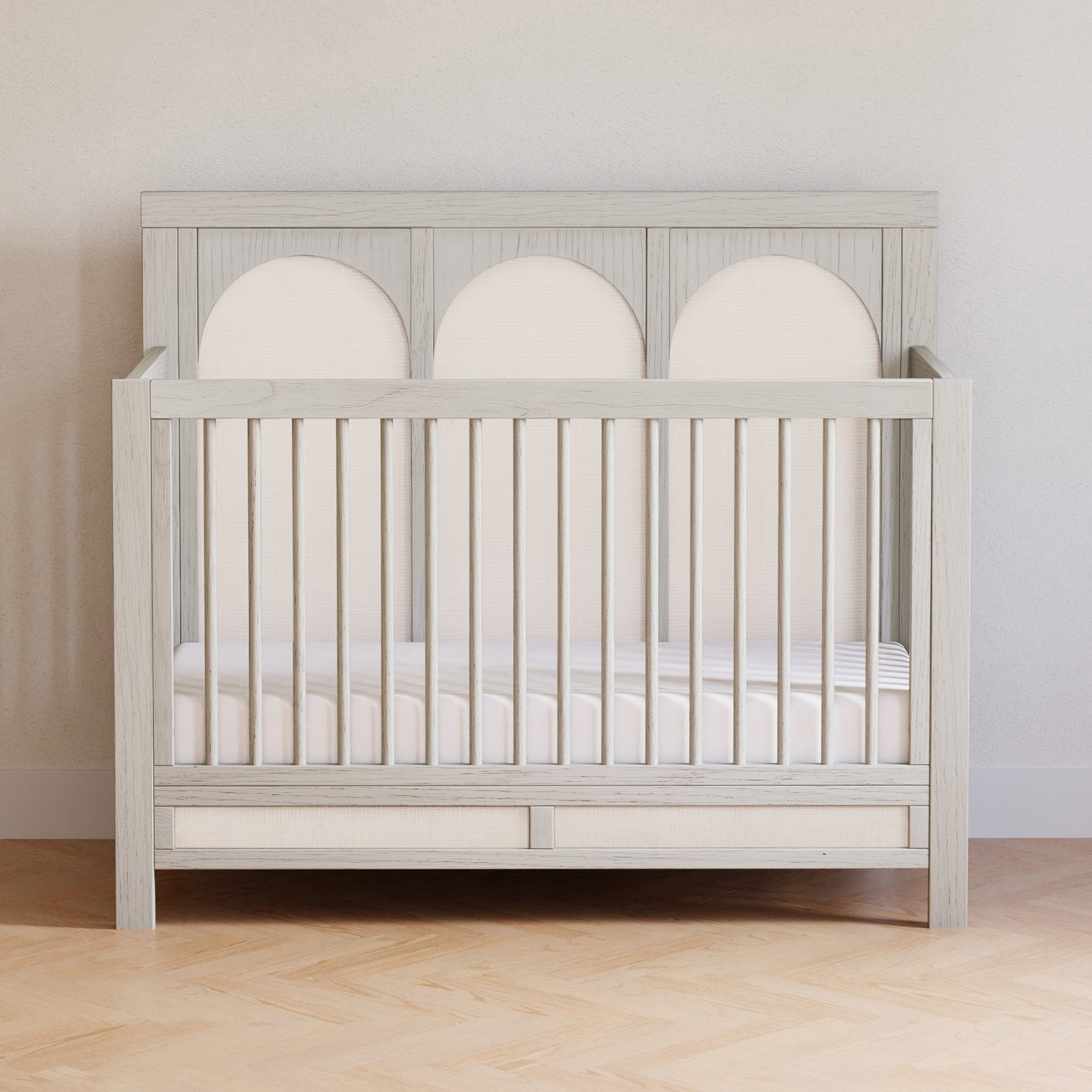 M24801WDFPEW,Eloise 4-in-1 Convertible Crib in White Driftwood and Performance Pearl Eco-Weave