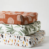 T28237,Olive Branches Quilted Muslin Changing Pad Cover in GOTS Certified Organic Cotton