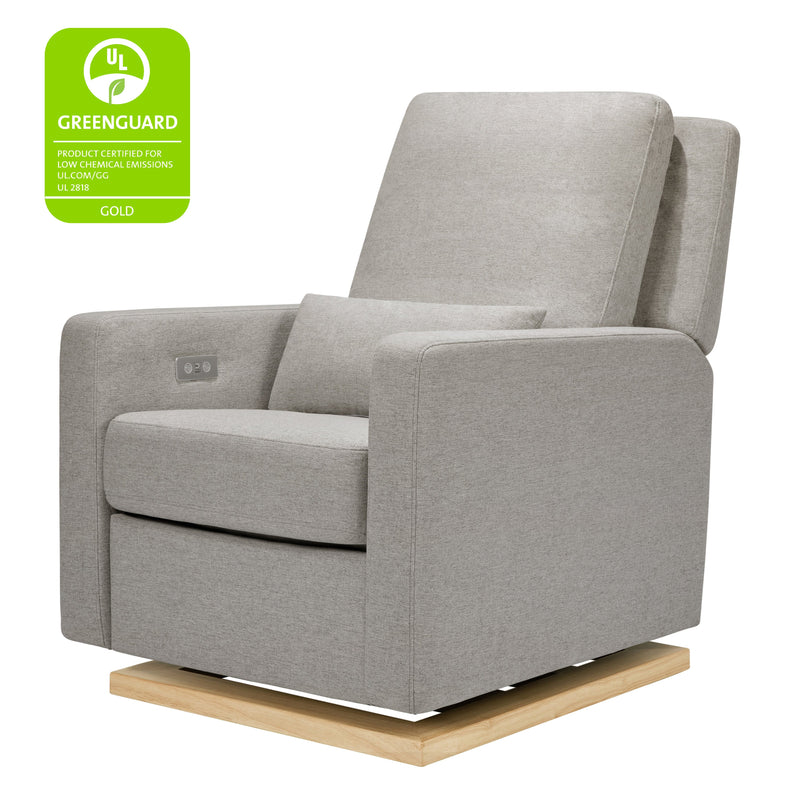 M23085PGEWLB,Sigi Glider Recliner w/ Electronic Control and USB in Performance Grey Eco-Weave w/Light Wood Base