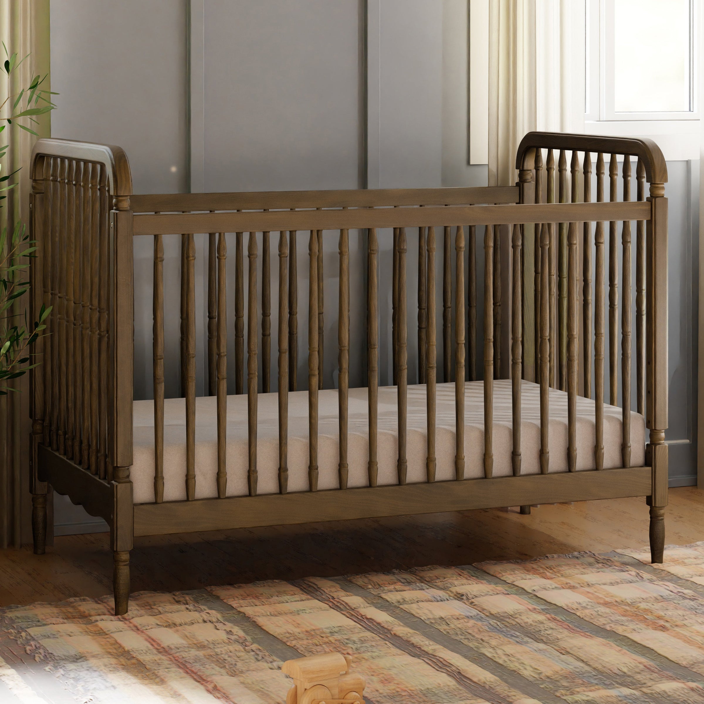 M7101NL,Liberty 3-in-1 Convertible Spindle Crib w/Toddler Bed Conversion Kit in Natural Walnut