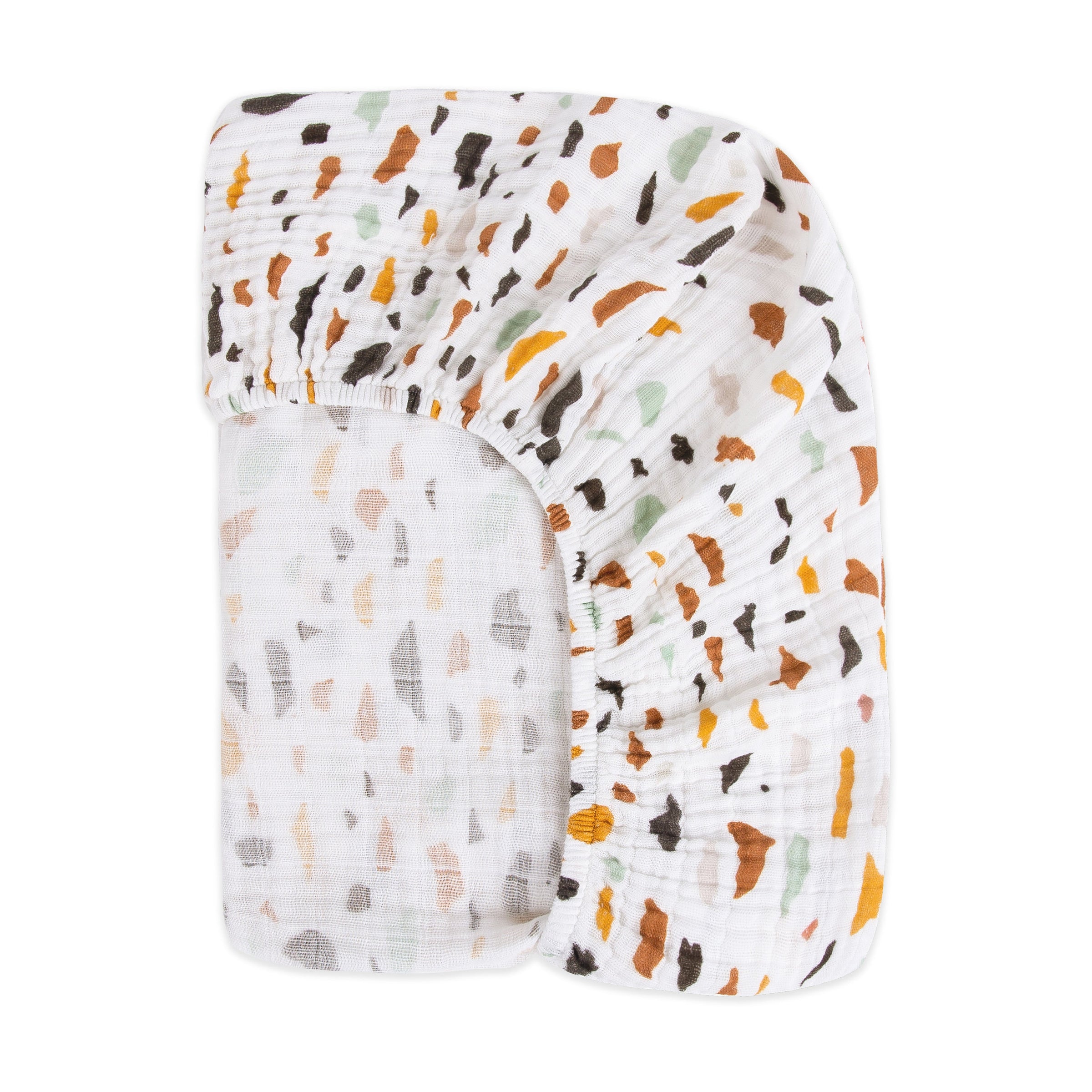 T29136,Terrazzo Muslin Mini Crib Sheet in GOTS Certified Organic Cotton