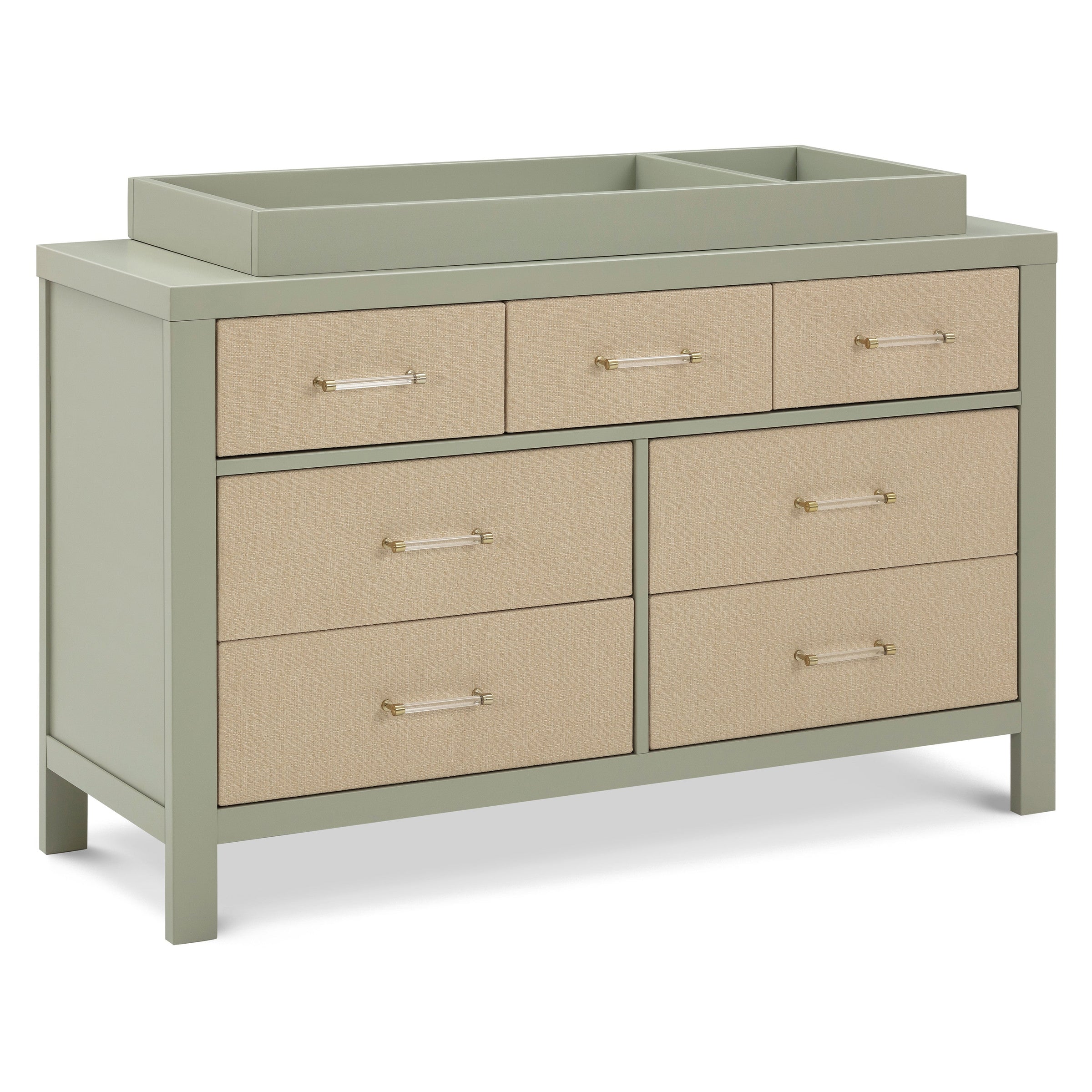 M24816FSPSEW,Eloise 7-Drawer Assembled Dresser in French Sage and Performance Sand Eco-Weave