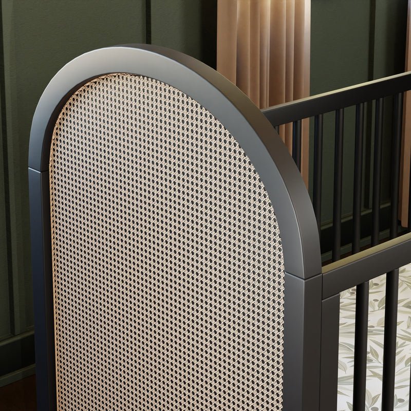 M25601BNC,Bondi Cane 3-in-1 Convertible Crib w/ Toddler Bed Kit in Black with Natural Cane