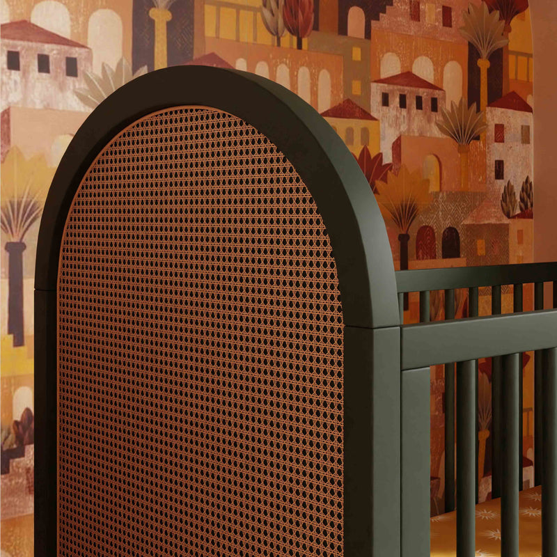 M25601FRGRNC,Bondi Cane 3-in-1 Convertible Crib w/ Toddler Bed Kit in Forest Green w/ Natural Cane