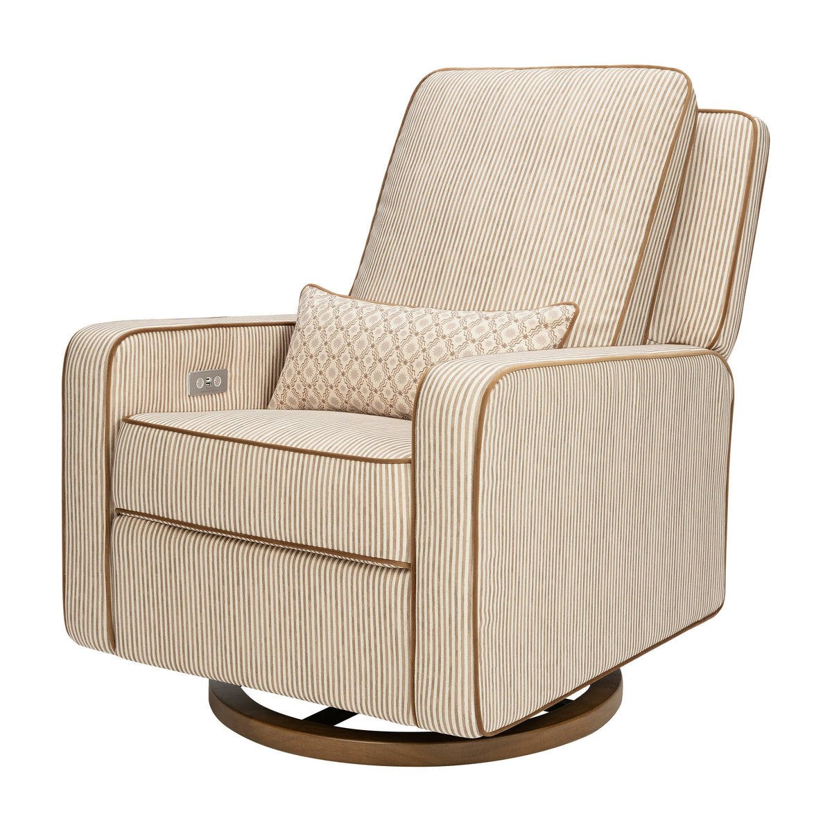 M23085BSCTB,Nate Berkus x Babyletto Sigi Power Recliner in Perf Bronze Stripe Eco-Crossweave w/Toffee Base