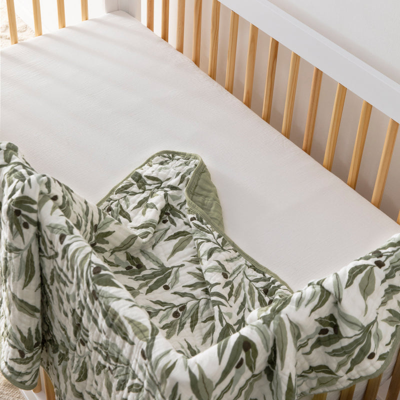 T28239,Olive Branches Muslin Quilt in GOTS Certified Organic Cotton