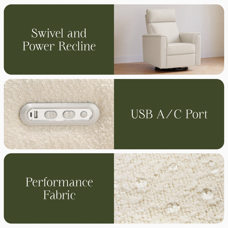 M17186PWB,Willa Plus Power Glider Recliner w/ Power Headrest in Performance Ivory Boucle