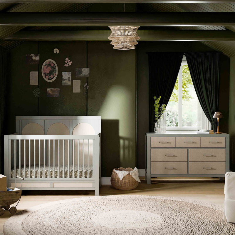 M24801FSPSEW,Eloise 4-in-1 Convertible Crib in French Sage and Performance Sand Eco-Weave