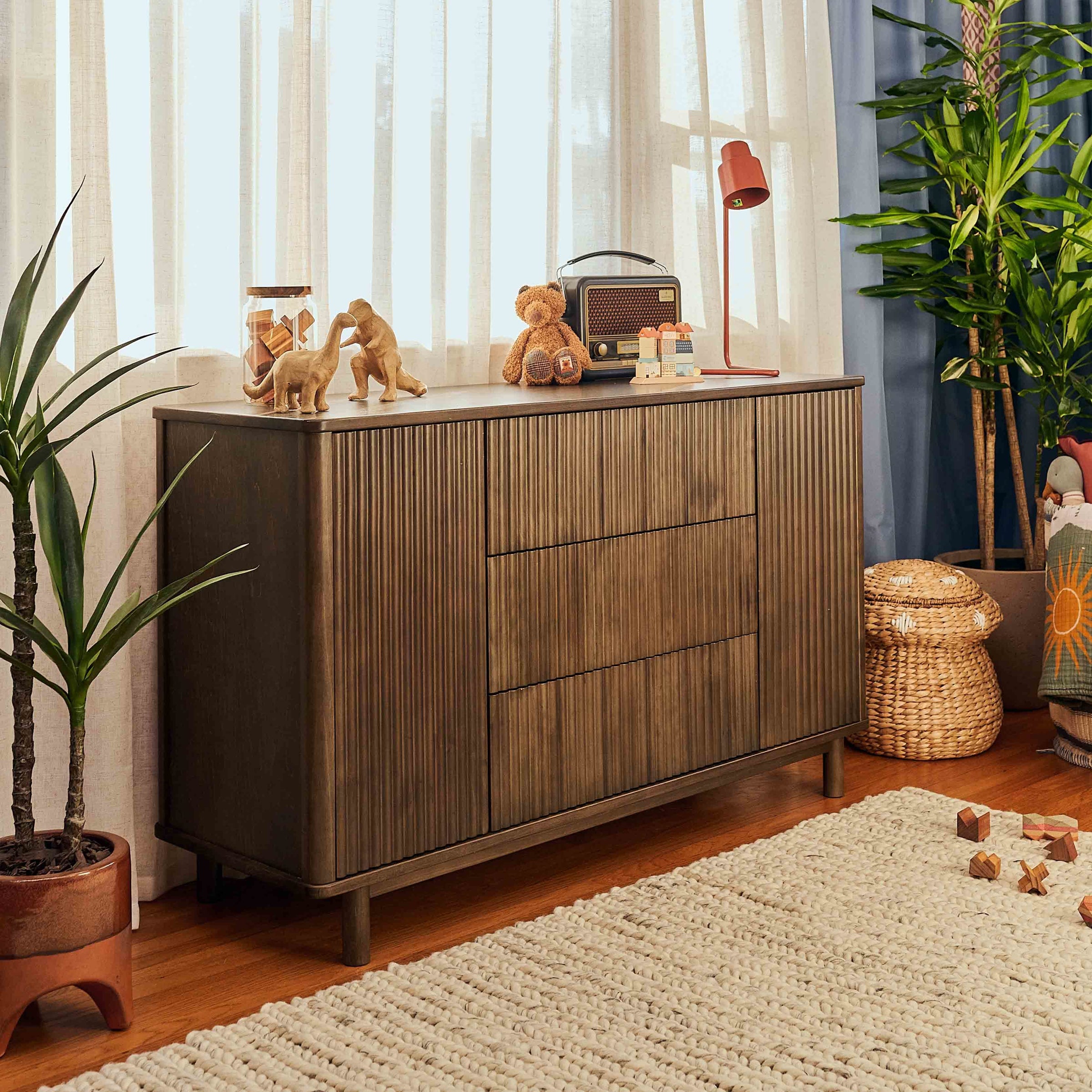 M29816NL,Pogo Tambour Assembled Dresser in Natural Walnut