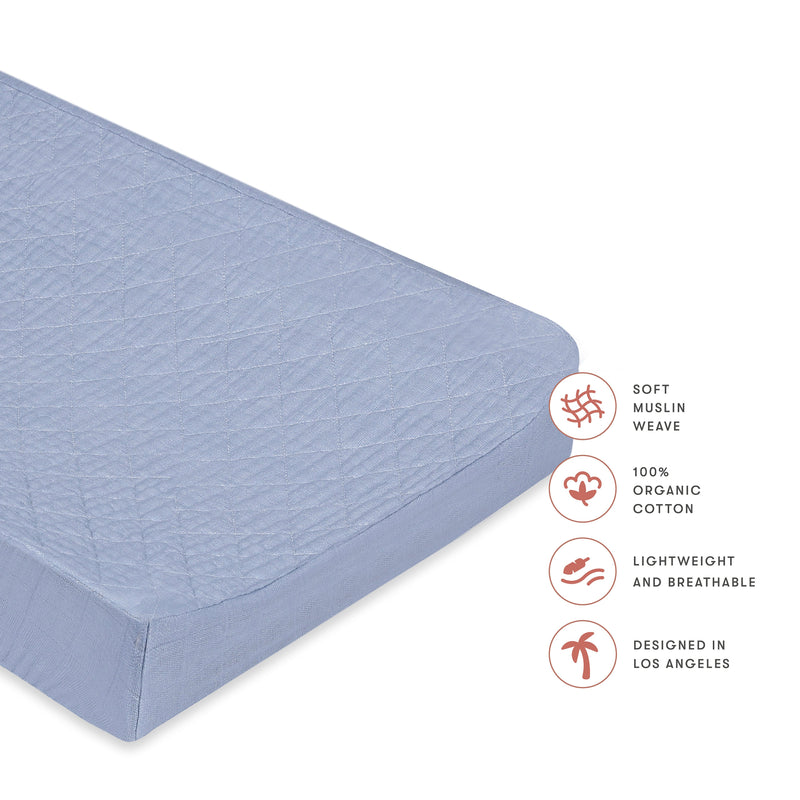 T29637DP,Dewdrop Quilted Muslin Changing Pad Cover in GOTS Certified Organic Cotton
