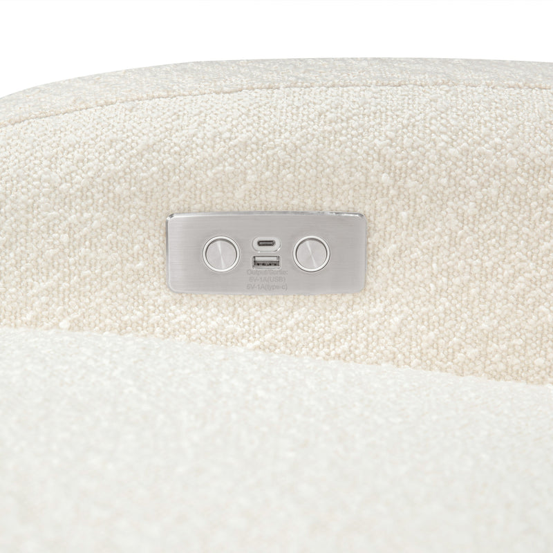 M23188WBLB,Nami Glider Recliner w/ Electronic Control and USB in Ivory Boucle w/Light Wood Base