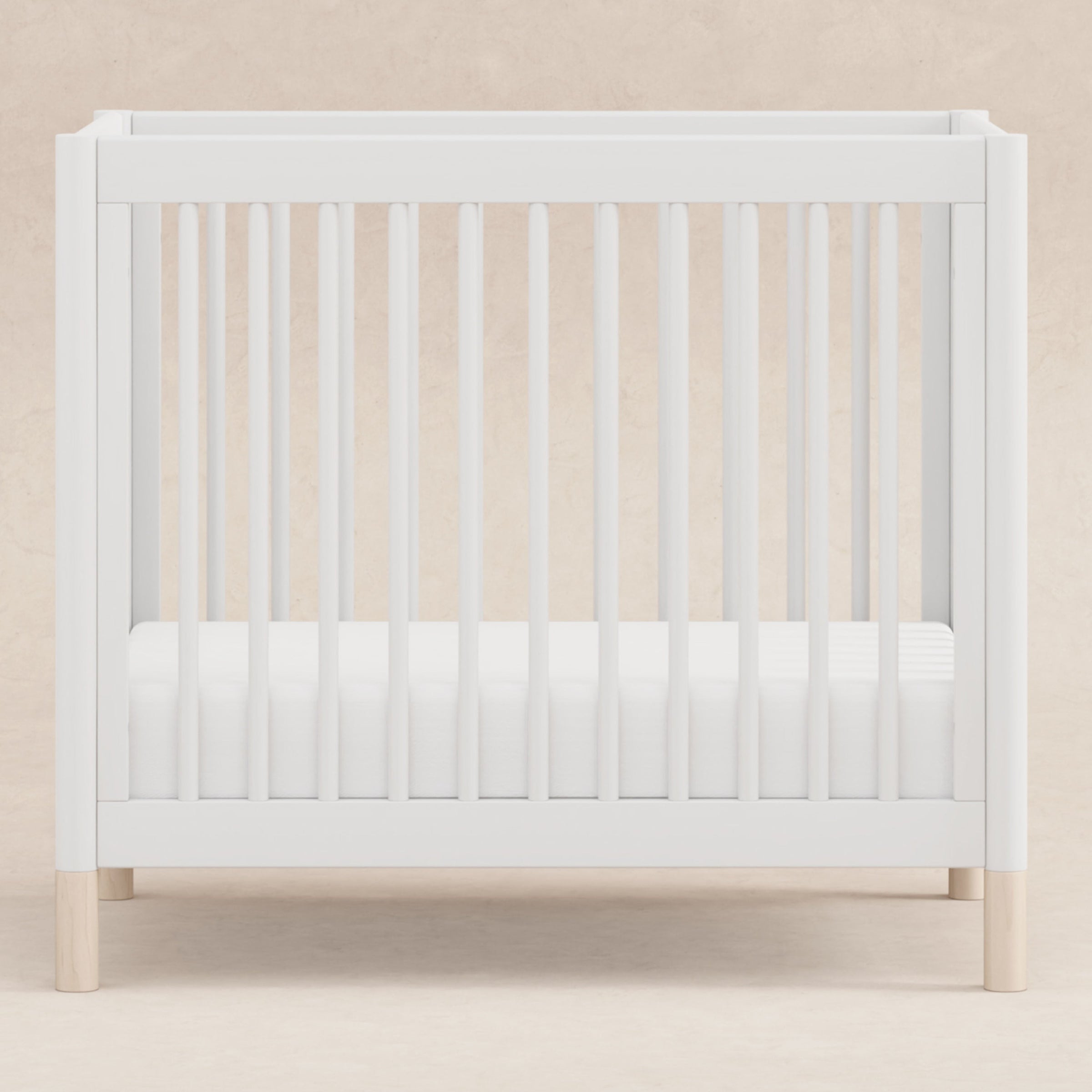 M12998WNX,Gelato 4-in-1 Convertible Mini Crib and Twin bed in White Finish w/Washed Natural Feet