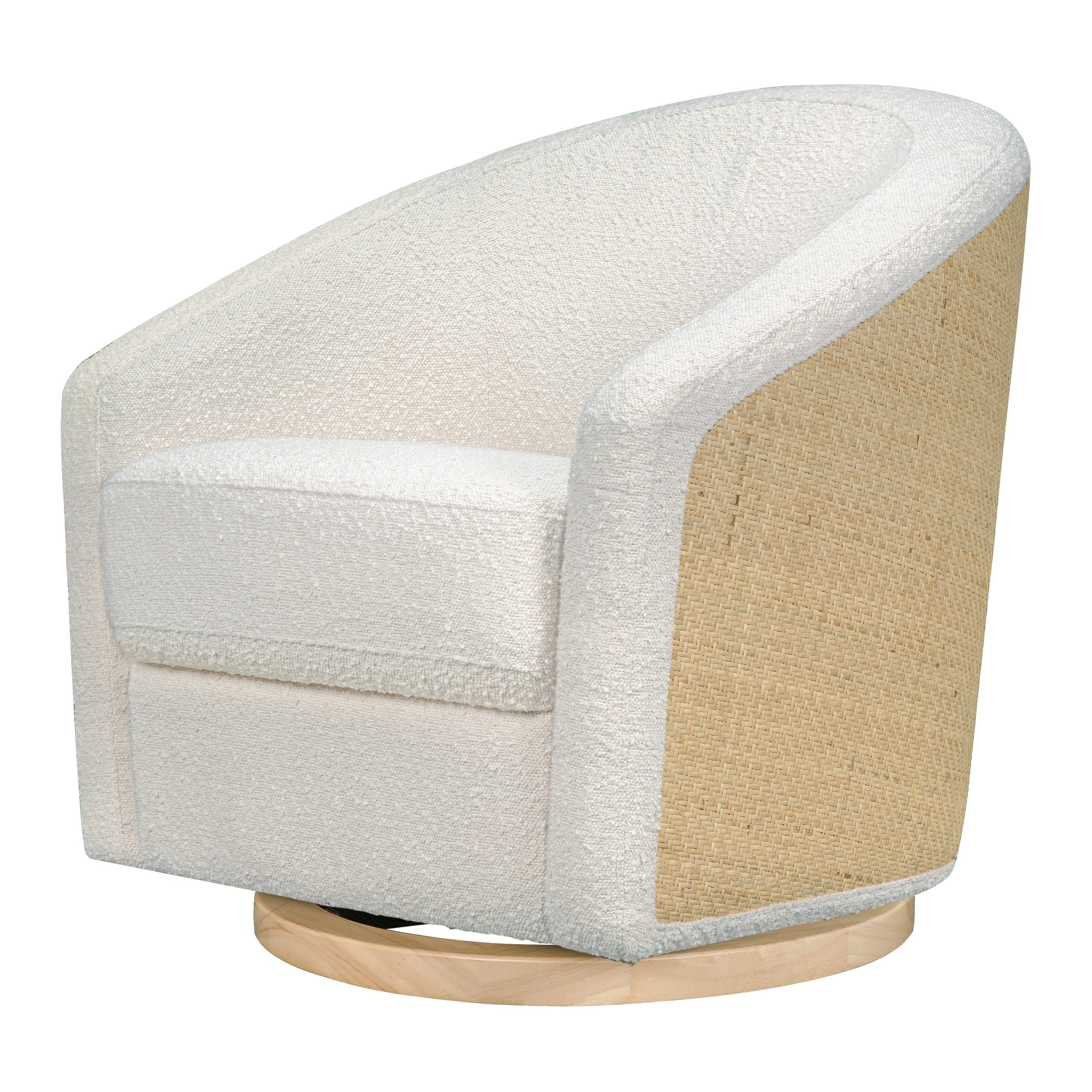 M5887WBCL,Madison Swivel Glider in Ivory Boucle and Cane w/Light Wood Base