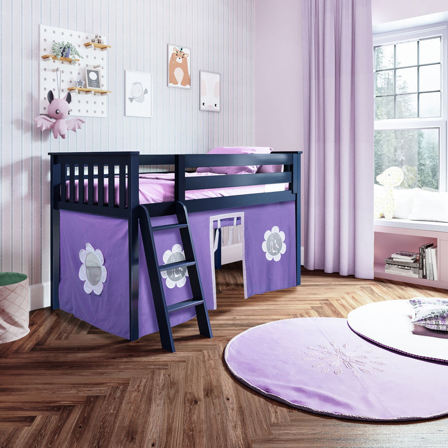 Solutions York Twin Play Loft with Purple/White Curtain
