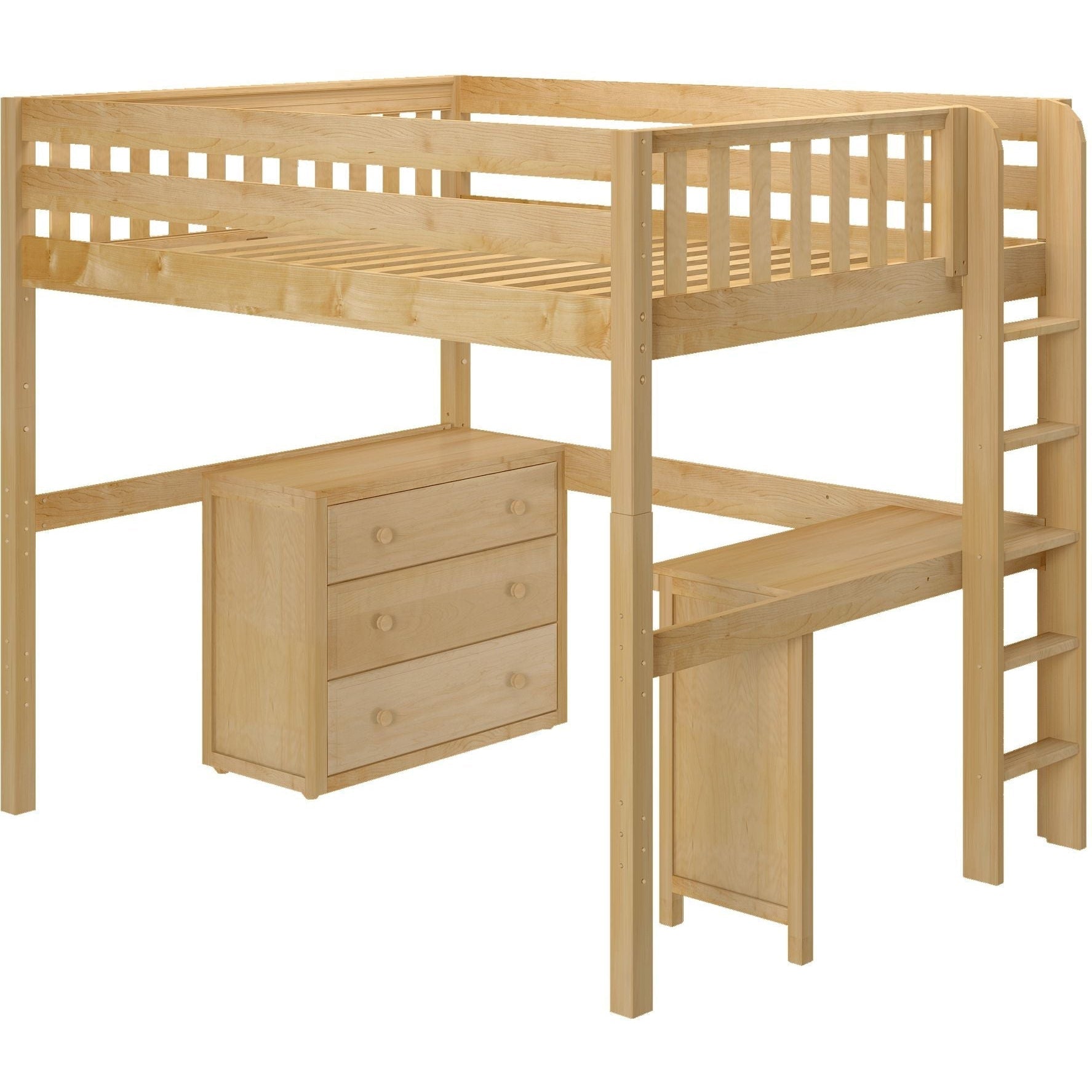 Maxtrix Full High Loft Bed with Straight Ladder on End, Corner Desk and Dresser
