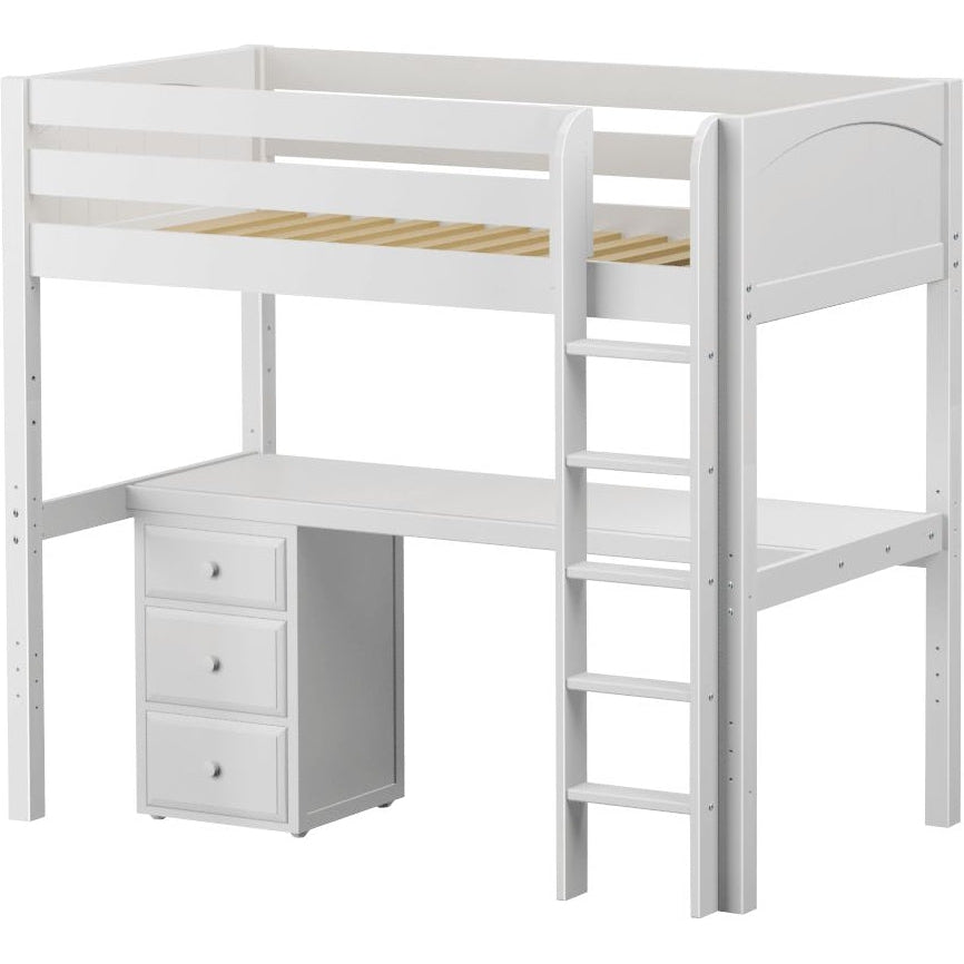 Maxtrix Twin High Loft Bed with Straight Ladder and Long Desk