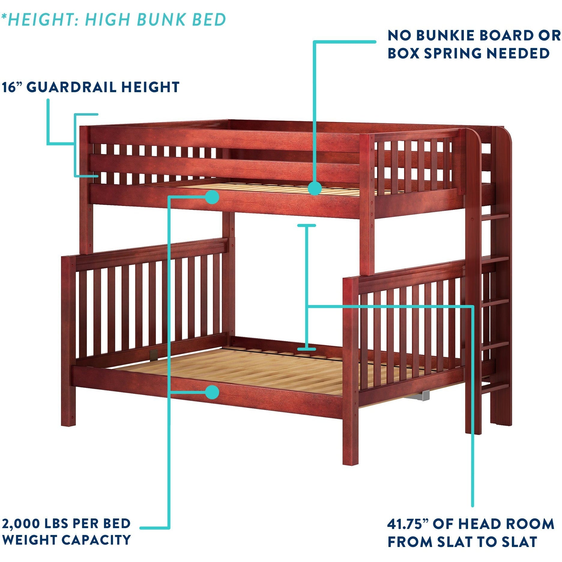 Maxtrix Twin XL High Bunk Bed with Stairs