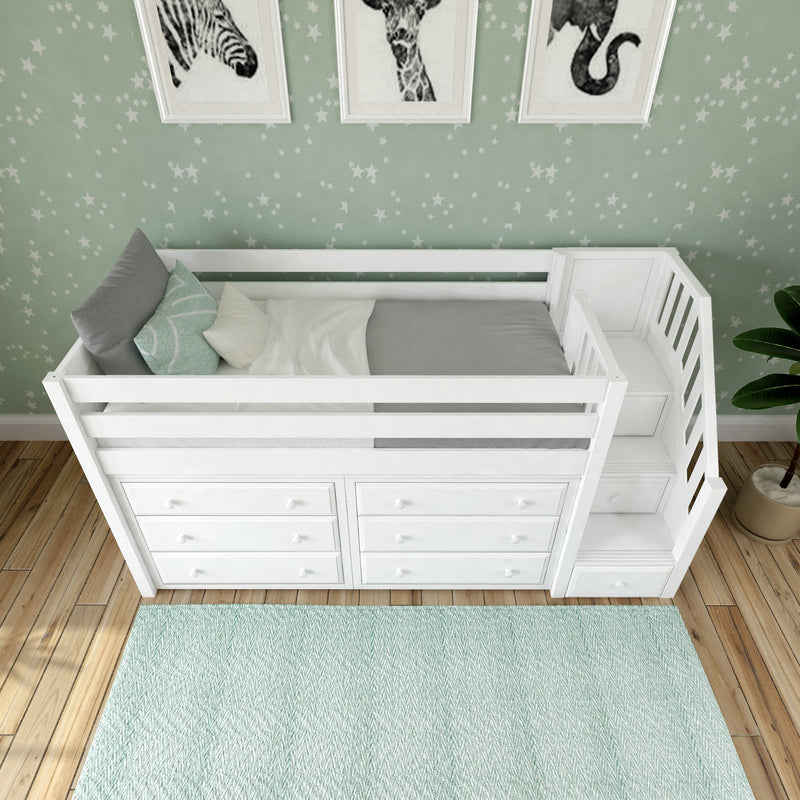 Maxtrix Twin Low Loft Bed with Stairs with Storage