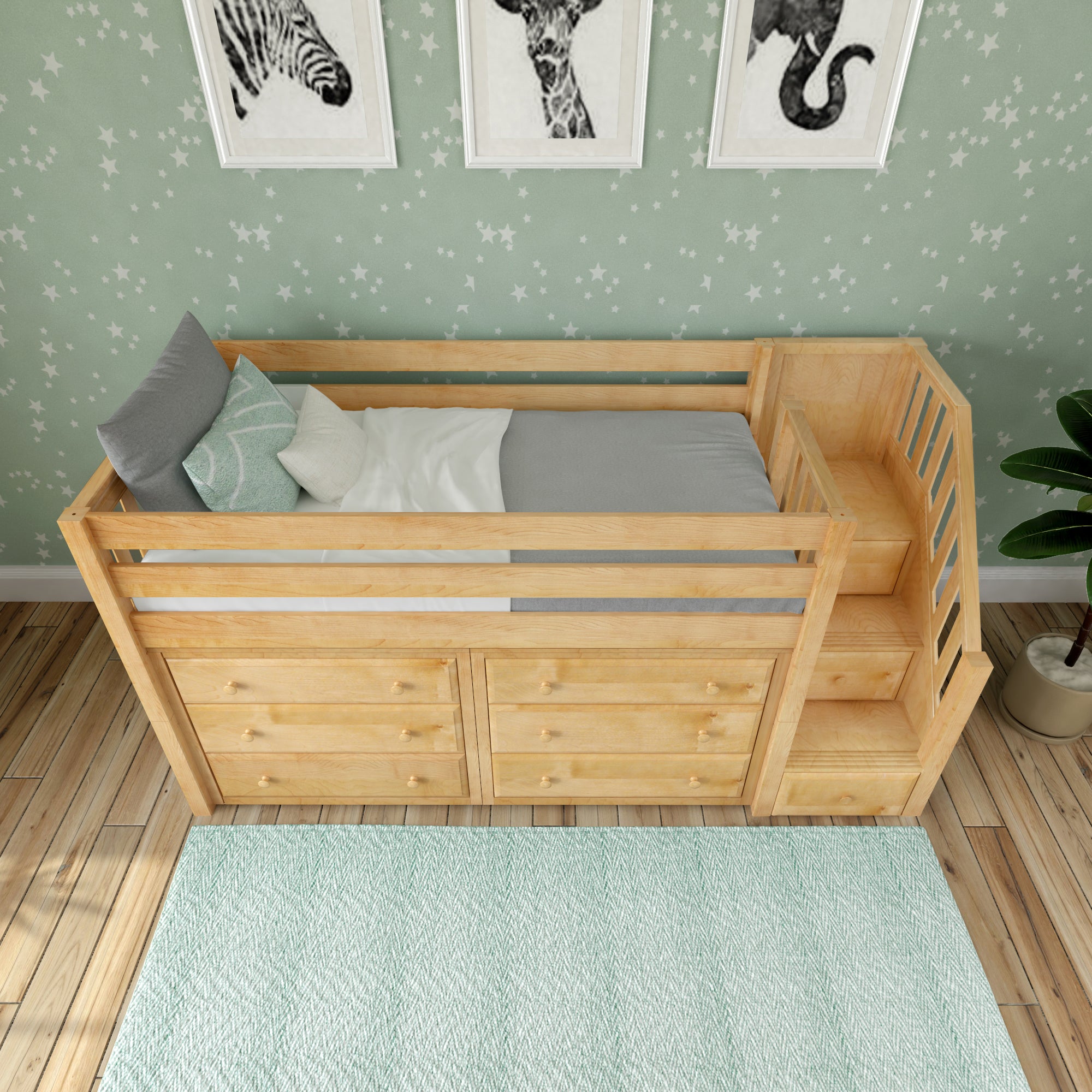 Maxtrix Twin Low Loft Bed with Stairs with Storage