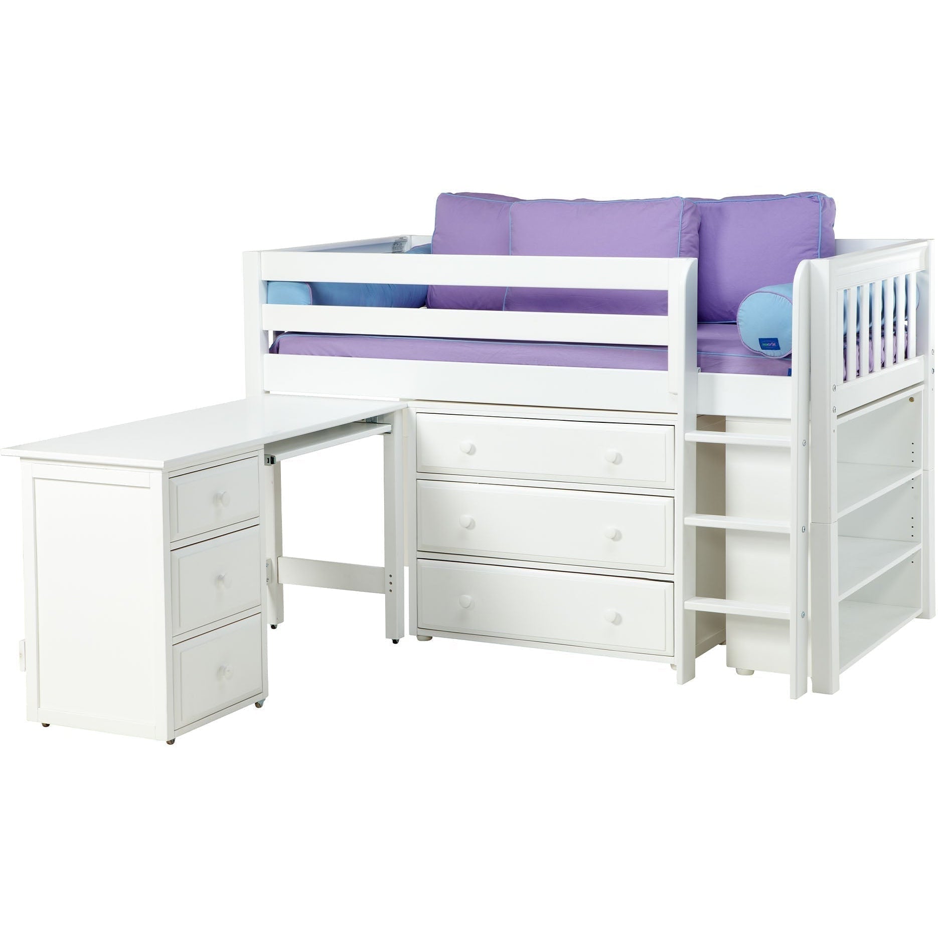 Maxtrix Twin Low Loft Bed with Straight Ladder with Storage